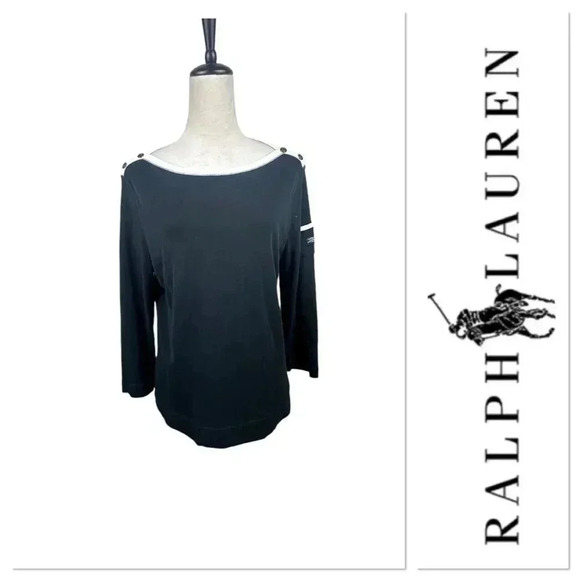 Ralph Lauren black cotton sweater with white trim size XL - Picture 1 of 10